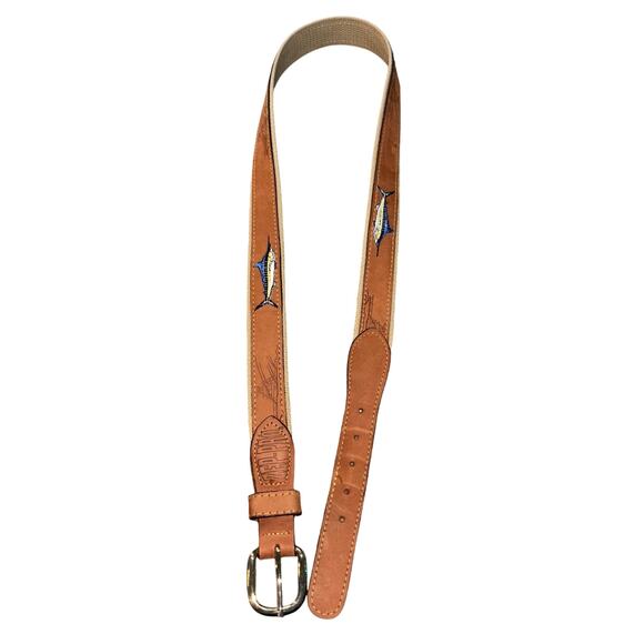 Zep-Pro Marlin Embroidered Nubuck Tan Leather Belt (size 40) - Picture 1 of 5